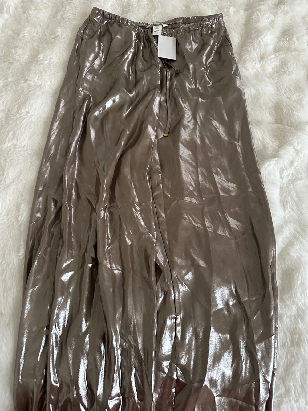 H&M Shiny Taupe Maxi Skirt with Elastic Drawstring Waist